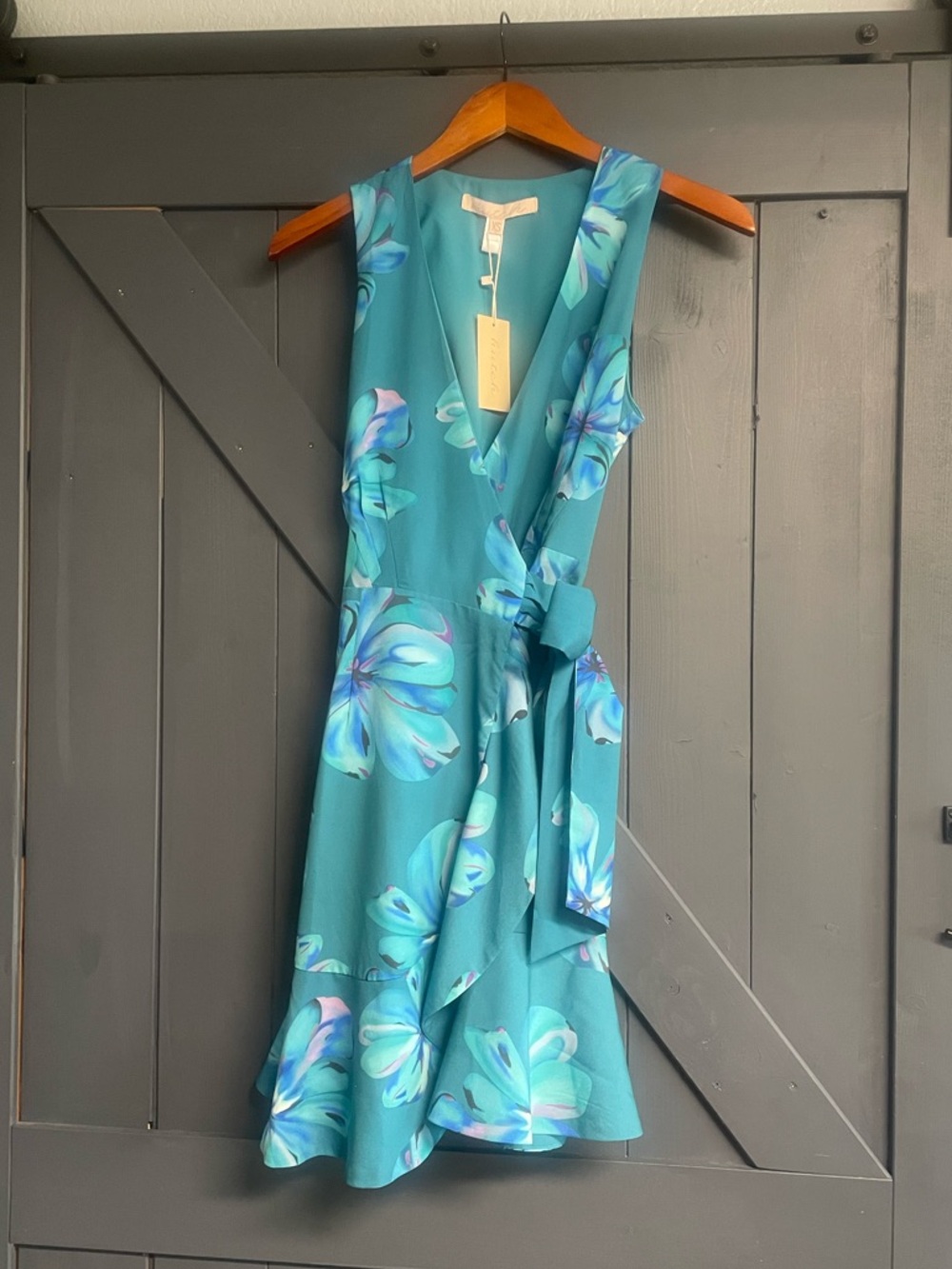 Hutch Teal Floral Midi Wrap Dress with Tie